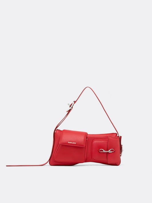 Duo Pocket Cotton Padded Shoulder Bag - Tomato