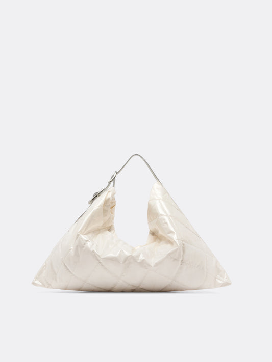 Big Tote Nylon Quilted Padded Shoulder Bag  - White