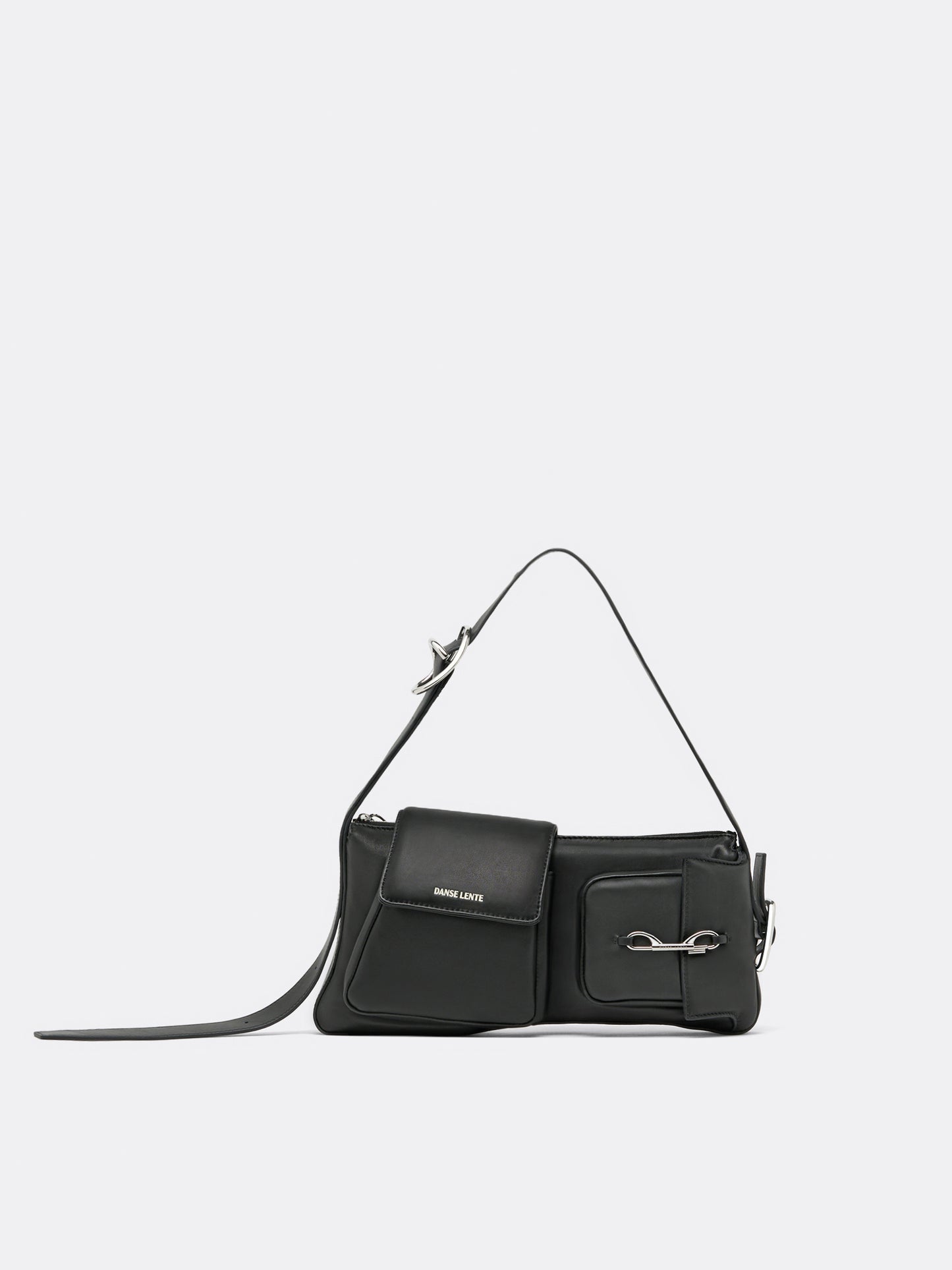 Duo Pocket Cotton Padded Shoulder Bag - Black