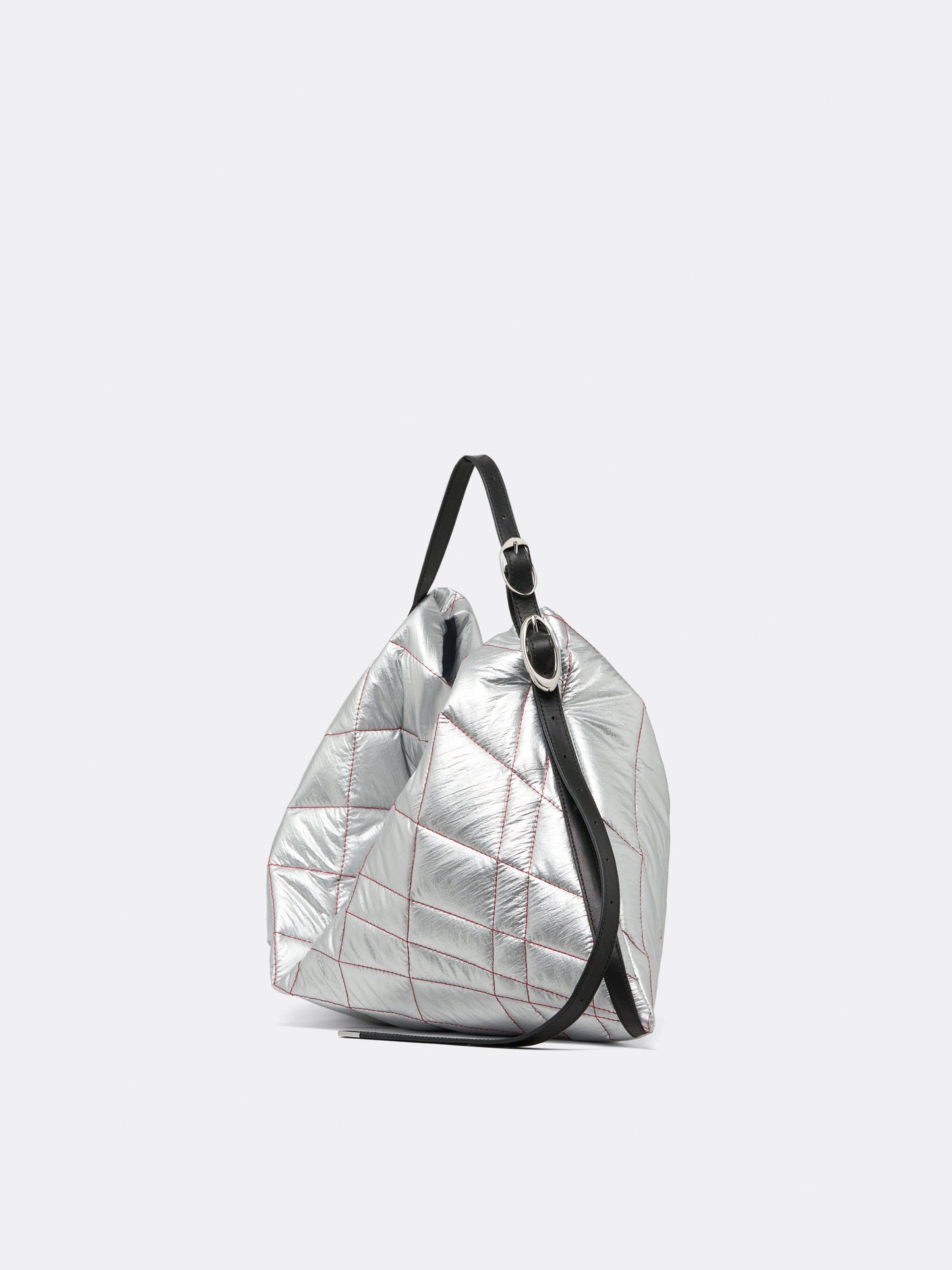 Big Tote Nylon Quilted Padded Shoulder Bag  - Silver